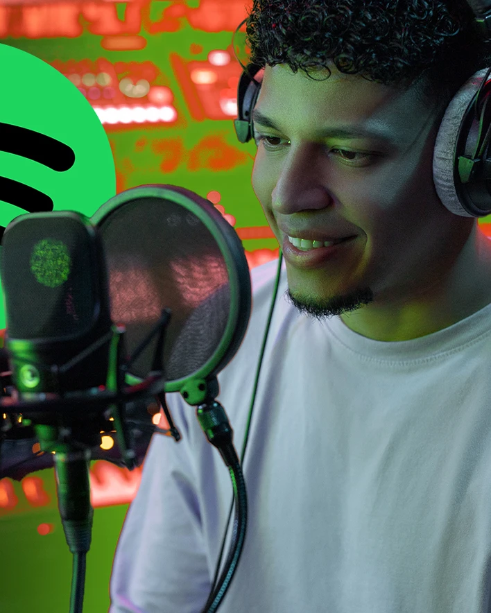 Artist recording with microphone